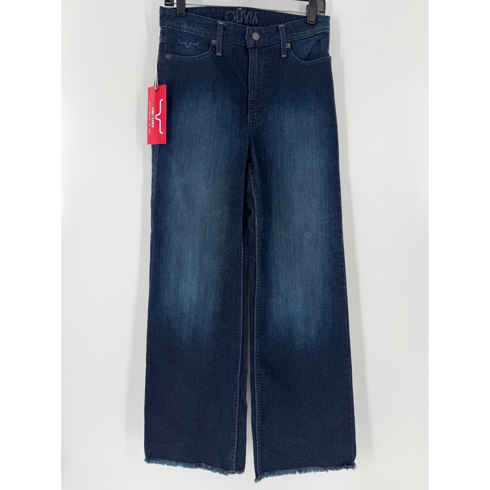 Kimes Ranch Olivia High Rise Wide Leg Jeans Dark Wash Raw Hem 6/32 NWT